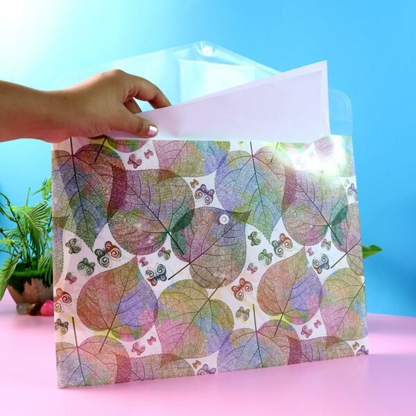 Printed A4 Document Folder – Leaf Design with Button Closure & Label Slot (1 Pc)