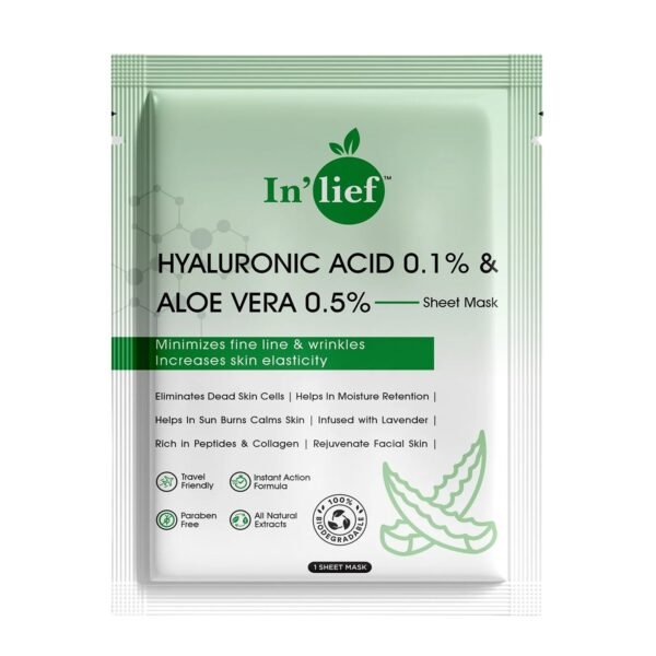 In’lief Hyaluronic Acid 0.1% & Aloe Vera 0.5% Hydrating Facial mask (1 Pc)