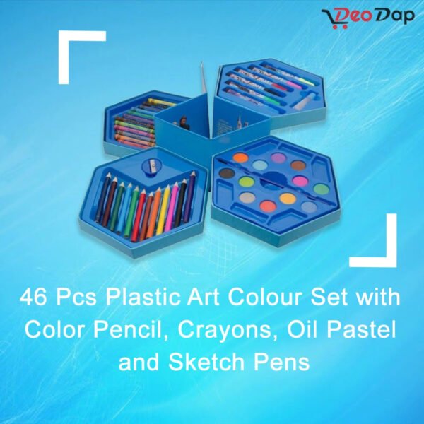 46 Pcs Plastic Art Colour Set with Color , Crayons, Oil Pastel and Sketch Pens