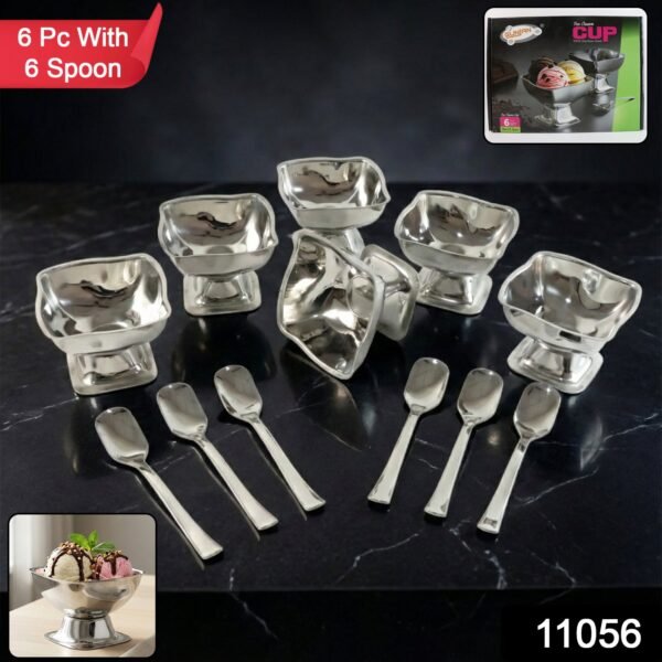 Premium Stainless Steel Ice Cream Cup With 6 Spoon Set (6 Pc Set)
