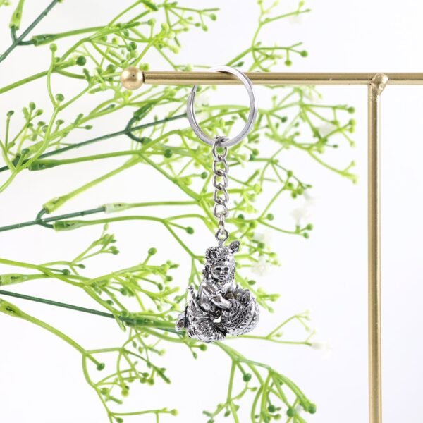 Premium Silver-Finish Metal Bal Krishna Eating Makhan Keychain (1 Pc)