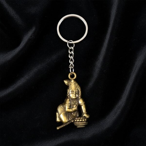 Premium Antique-Gold Metal Bal Krishna Makhan Chor Keychain (1 Pc)