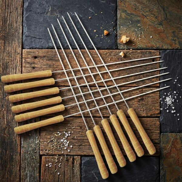 KebabSkewers-02.jpg Barbecue Skewers for BBQ Tandoor and Gril with Wooden Handle - Pack of 12