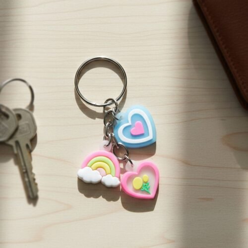 Cute Heart & Rainbow Charm Keychain (1 Pc)
