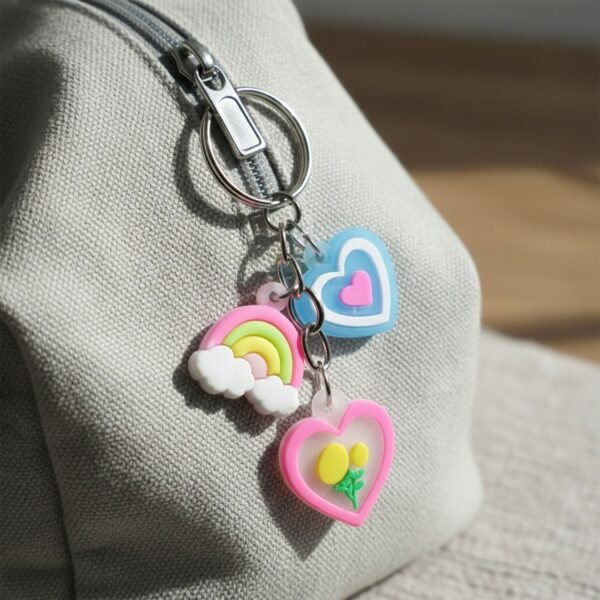 Cute Heart & Rainbow Charm Keychain (1 Pc)