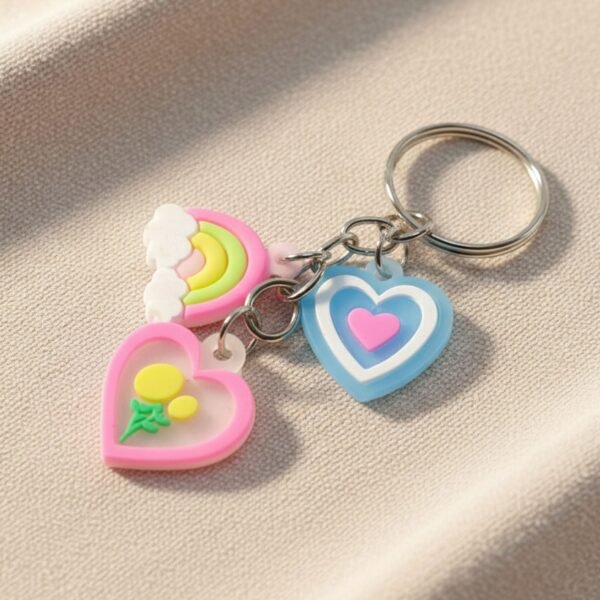 Cute Heart & Rainbow Charm Keychain (1 Pc)