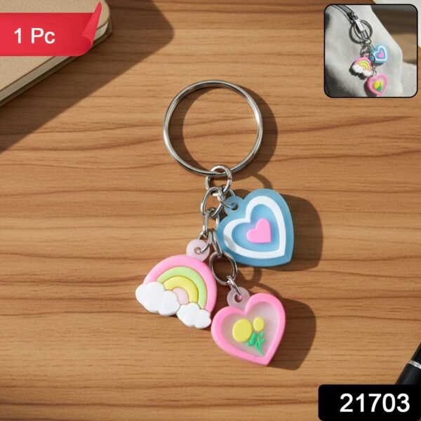 Cute Heart & Rainbow Charm Keychain (1 Pc)