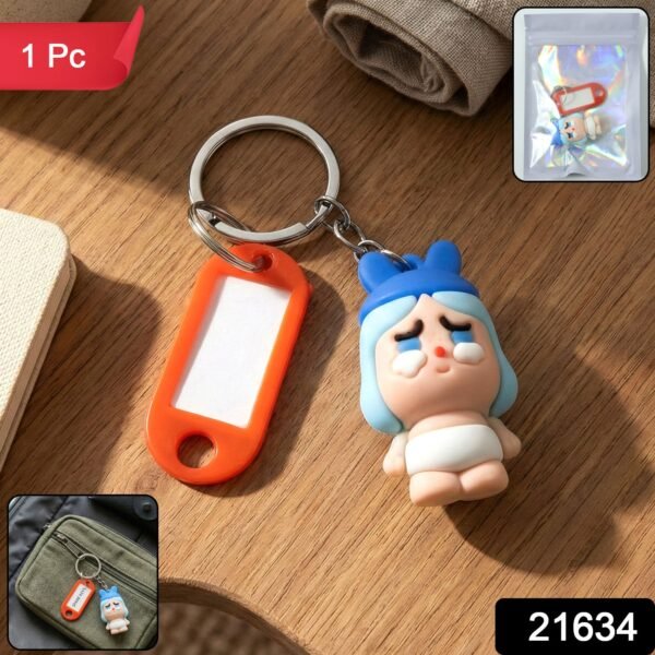 Cute Cartoon Baby Character Keychain with Label Tag Holder (1 Pc)