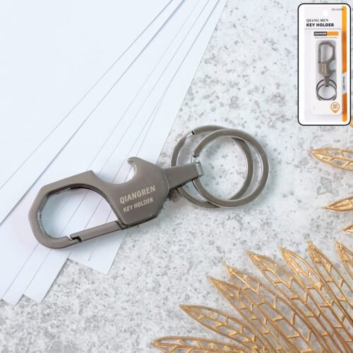 Premium Metal Keychain Carabiner Clip Hook with Dual Key Rings (1 Pc)