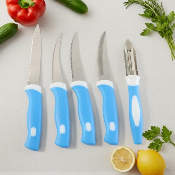 Stainless Steel Knife & Peeler Set with Stand - 6 Pcs