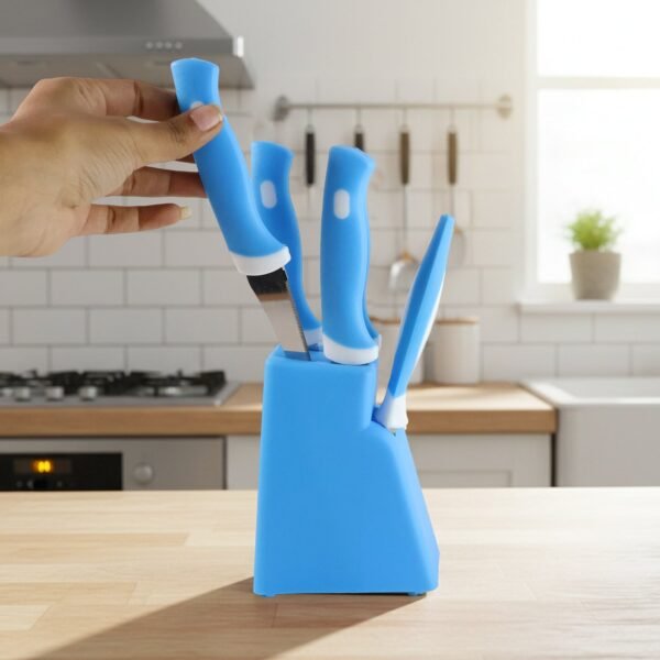 Stainless Steel Knife & Peeler Set with Stand - 6 Pcs