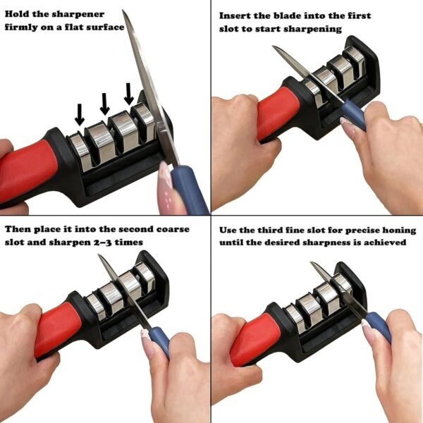 Manual Red & Black Knife Sharpener – 3-Stage Tool for Ceramic & Steel Knives