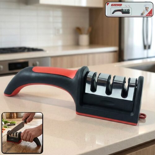 KnifeSharpenerTool-WOSKU-01.jpg Manual Red & Black Knife Sharpener – 3-Stage Tool for Ceramic & Steel Knives