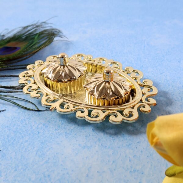 Decorative Double Kumkum Dish with Ornate Tray (1 Pc)
