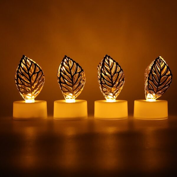 Decorative Golden Leaf Shaped Flameless LED Candles (4 Pc)