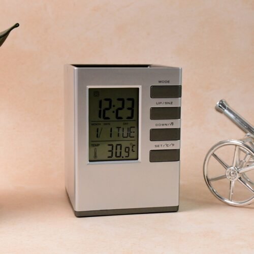 LED-Desk-Clock_-Alarm-Clock-01.jpg Multifunction Cube Digital Desk Clock with Pen Holder (1 Pc)