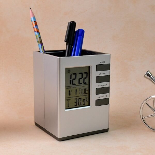 LED-Desk-Clock_-Alarm-Clock-04.jpg Multifunction Cube Digital Desk Clock with Pen Holder (1 Pc)