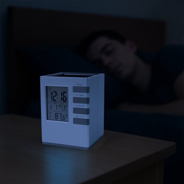LED-Desk-Clock_-Alarm-Clock-07.jpg Multifunction Cube Digital Desk Clock with Pen Holder (1 Pc)