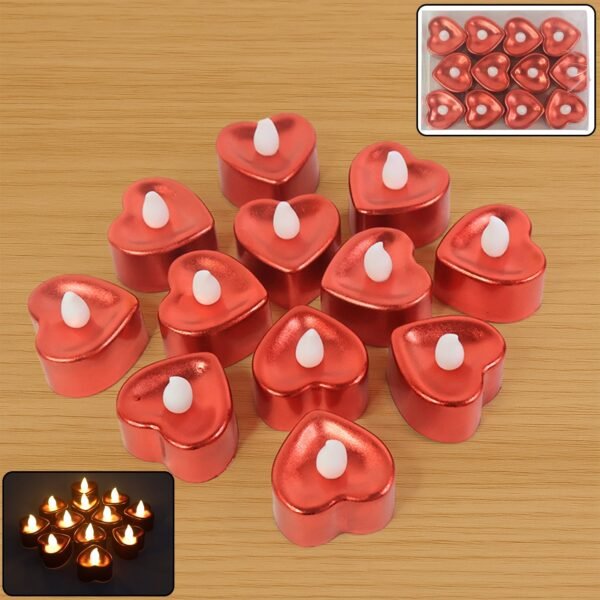 Heart Shaped LED Tea Light Candles (Mix Color / 12 Pc)