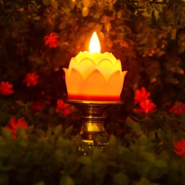 Premium Lotus Shaped LED Flameless Candle with Decorative Holder (1 Pc)