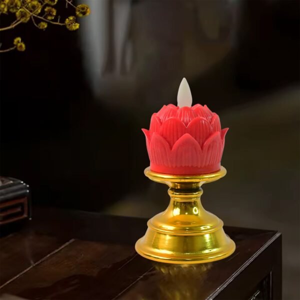Premium Lotus Shaped LED Flameless Candle with Decorative Holder (1 Pc)