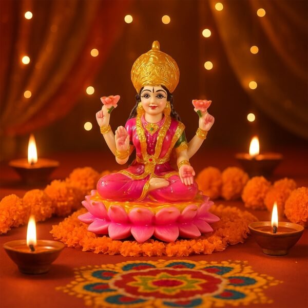 Lakshmi-idol-04_24769907-78ad-4265-b21d-6f4c14f9dab6.jpg Beautiful Decorative Lakshmi Mata Idol Sitting on Lotus (1 Pc)