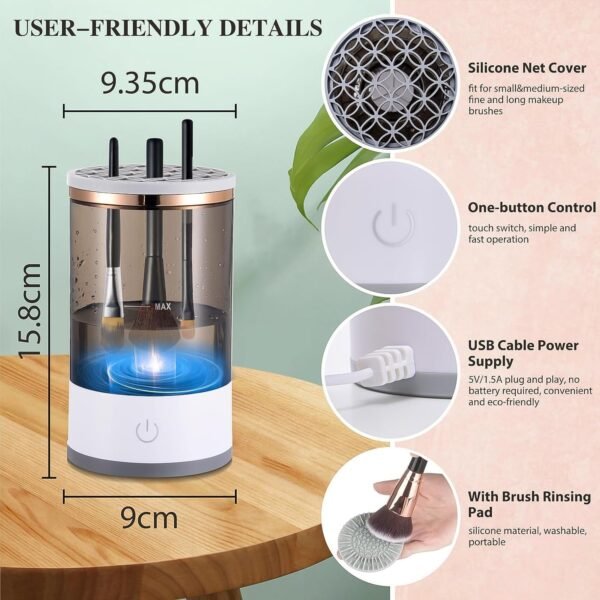 Electric Makeup Brush Cleaner Dryer – Automatic USB Rechargeable Brush Washing