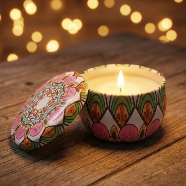 Premium Decorative Mandala Printed Metal Candle Container (1 Pc)
