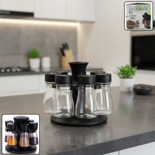 8 in 1 Revolving Plastic Spice Rack Set with Rotating Stand