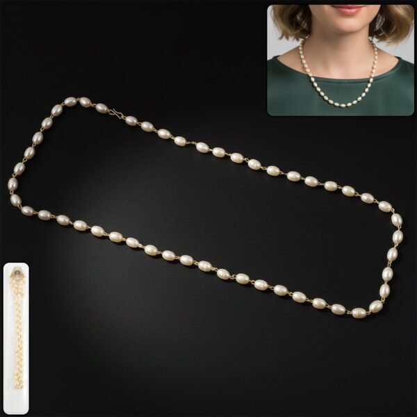 Moti-Necklace-01.jpg Elegant Pearl Beaded Necklace with Golden Chain Accents (1 Pc)