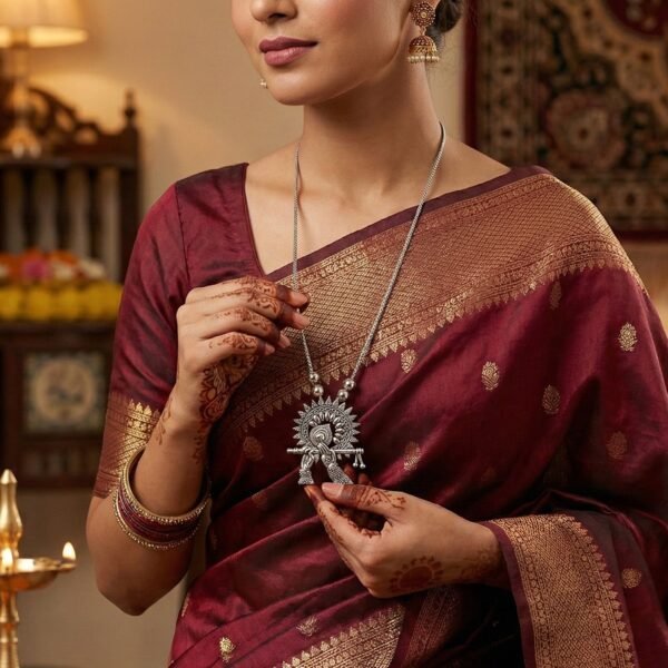 Nackless-03.jpg Oxidised Silver Finish Krishna Flute Pendant Necklace (1 Pc)