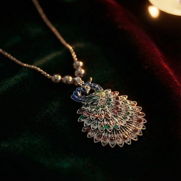 Nackless-04_a9473c5b-4139-4db8-93fe-2c054f6dfb68.jpg Antique Silver-Tone Peacock Design Oxidized Pendant Necklace (1 Pc)