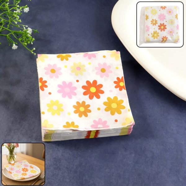Floral Printed Paper Table Napkins – 50 Pc Disposable Soft Tissue  (26x26 Cm)