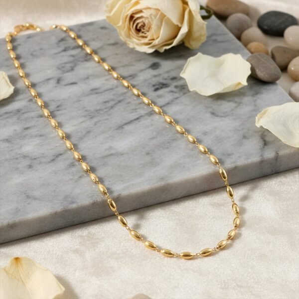 Necklace-04_3b3fd3f2-cf6d-4b86-901d-0c0b61986c25.jpg Elegant Gold-Tone Oval Bead Necklace Chain for Women (1 Pc)