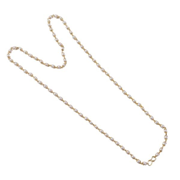 Elegant Pearl Beaded Long Necklace with Gold-Tone Link Chain (1Pc)