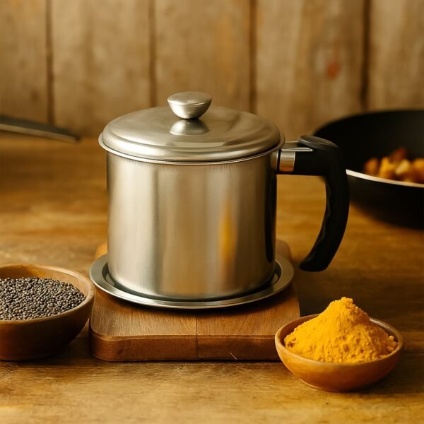 Oil-Strainer-Pot-03_ba03e9b9-a153-48ee-a1df-0c023cedf60c.jpg Premium Stainless Steel Oil Filter Pot (1.3 Ltr)