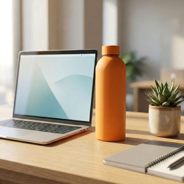 OrangeWaterBottle-02.jpg Stainless Steel Double Wall Vacuum-Insulated Drink Water (Orange / 500 ML Approx)