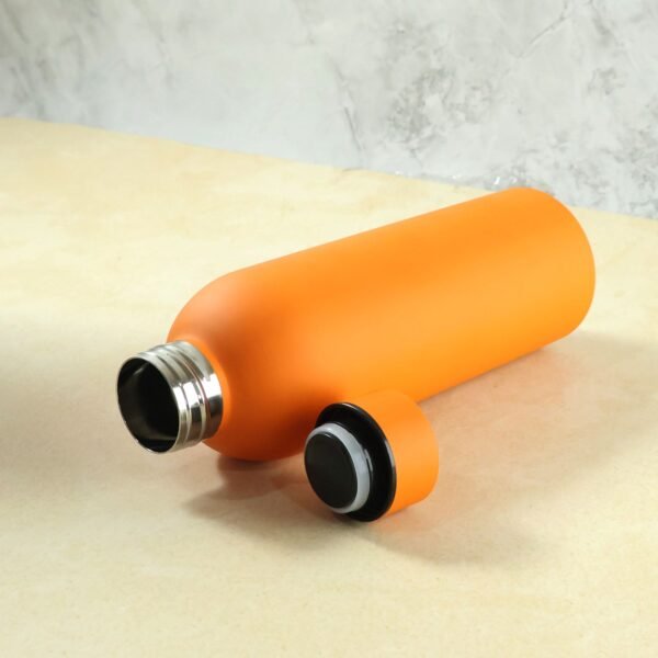 OrangeWaterBottle-05.jpg Stainless Steel Double Wall Vacuum-Insulated Drink Water (Orange / 500 ML Approx)