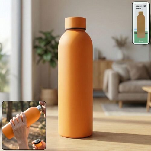 OrangeWaterBottle-WOSKU-01.jpg Stainless Steel Double Wall Vacuum-Insulated Drink Water (Orange / 500 ML Approx)