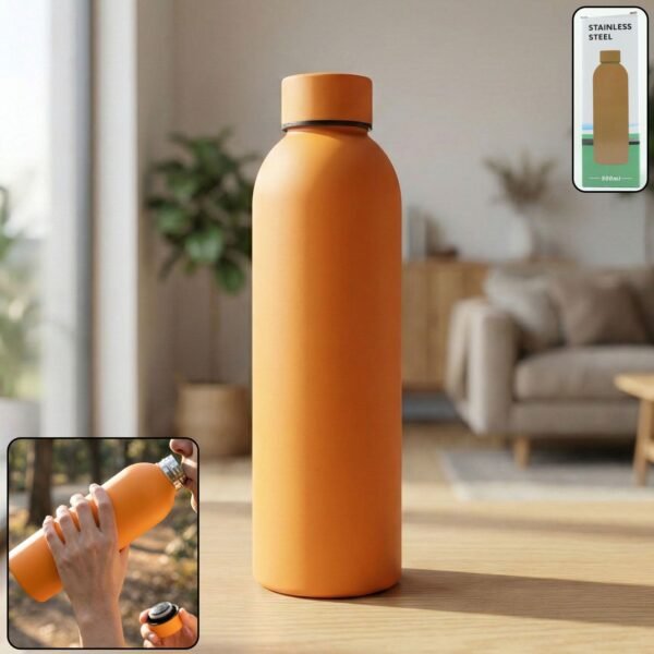 OrangeWaterBottle-WOSKU-01.jpg Stainless Steel Double Wall Vacuum-Insulated Drink Water (Orange / 500 ML Approx)