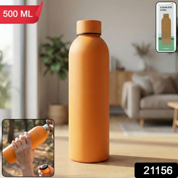 OrangeWaterBottle-WSKU-01.jpg Stainless Steel Double Wall Vacuum-Insulated Drink Water (Orange / 500 ML Approx)