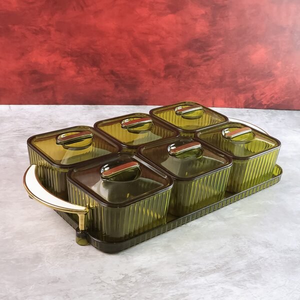 Organizer-Set-with-Tray-01.jpg Liger Multipurpose Transparent Spice Jar Set with Tray and Lids 400ML Approx (6 Pc)