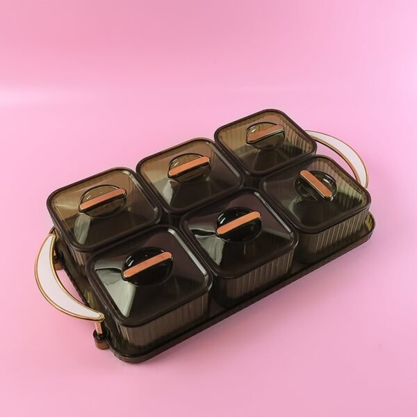 Organizer-Set-with-Tray-02.jpg Liger Multipurpose Transparent Spice Jar Set with Tray and Lids 400ML Approx (6 Pc)