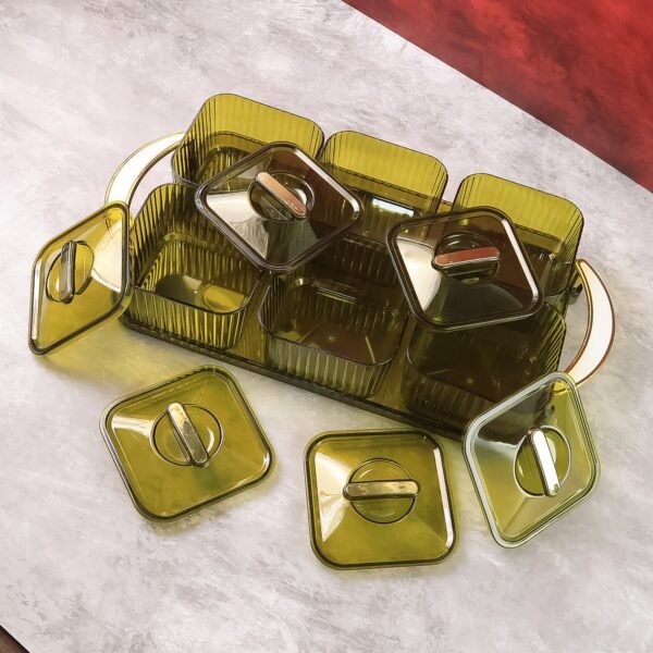 Organizer-Set-with-Tray-05.jpg Liger Multipurpose Transparent Spice Jar Set with Tray and Lids 400ML Approx (6 Pc)