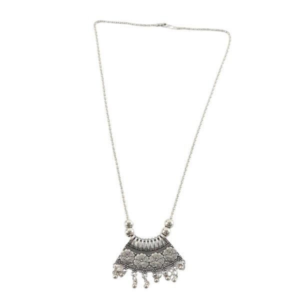 OxidisedEthnicNecklace-04.jpg Oxidised Silver Finish Floral Chandelier Pendant Necklace (1 Pc)