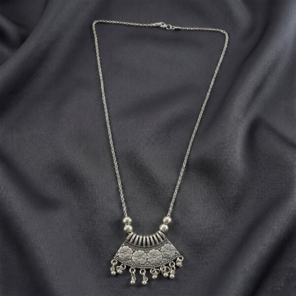 OxidisedEthnicNecklace-05.jpg Oxidised Silver Finish Floral Chandelier Pendant Necklace (1 Pc)