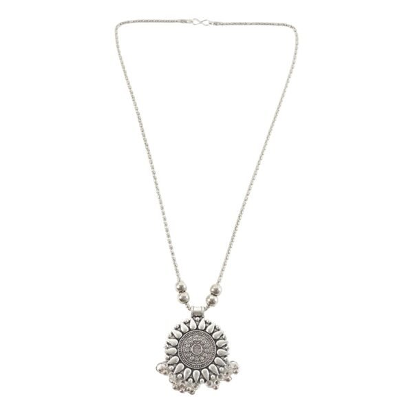 OxidisedNecklace-04.jpg Oxidized Silver Finish Round Sunburst Pendant Necklace (1 Pc)