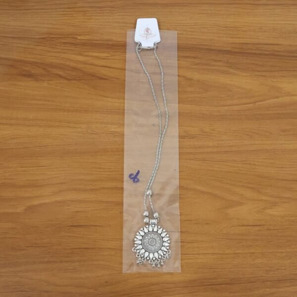 OxidisedNecklace-live.jpg Oxidized Silver Finish Round Sunburst Pendant Necklace (1 Pc)