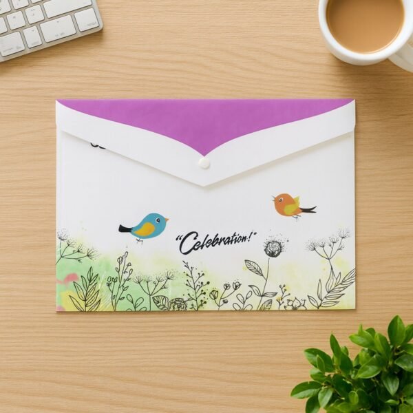 Mix Design A4 Printed Document Folder with Decorative Button Closure (1 Pc)