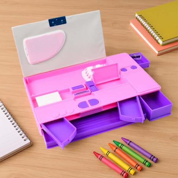 Multi-Functional Space Theme Pencil Box with Built-in Calculator (1 Pc)